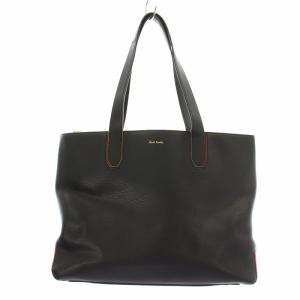 スワールカラーライン トートバッグ ハンドバッグ レザー 黒 ブラック /KU MU