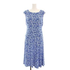 ワンピース ロング ノースリーブ 花柄 2 白 青 /YM BM