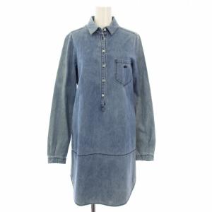 シャツワンピース シャンブレー ひざ丈 長袖 36 青 /TK MU