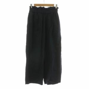 ウォッシャブルコットンリネンVISワイドパンツ 麻混 バギー ストライプ 34 ネイビー 24030400908210