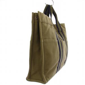 HERMES エールライン トートMM トートバッグ ハンドバッグ キャンバス カーキ /BM MU OH