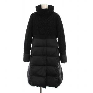 ダウンコート ロング 刺繍 レース切替 アウター 38 黒 RRUVD-26180 /YM MU