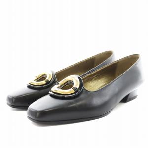 パンプス スクエアトゥ ヒール レザー 35 黒 ブラック 6032 /AN23 MU