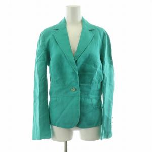テーラードジャケット シングル 麻 リネン100％ 絹 シルク 42 ターコイズグリーン 52-14029-8548