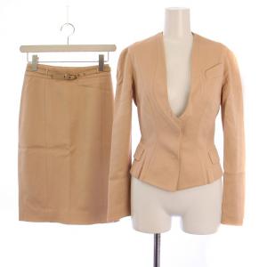 セットアップ 上下 ノーカラージャケット 総裏地 タイトスカート ひざ丈 裏地ヒョウ柄 レオパード 36