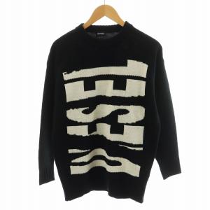 ニット セーター 長袖 ロゴ ウール XXS 黒 ブラック 白 ホワイト /AN27 MU