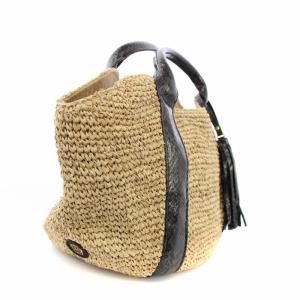 VIOLA d'ORO ハンドバッグ かごバッグ ラフィア パイソン柄 ベージュ /TK MU