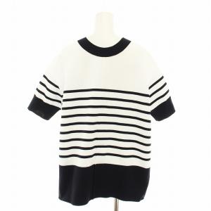 UNITED ARROWS ミニマル2WAYニット セーター カットソー Vネック 半袖 ボーダー柄 白 ホワイト 紺 ネイビー 1518-106-1692