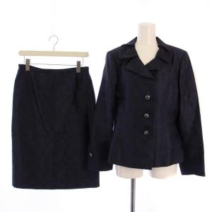 セットアップ 上下 テーラードジャケット シングル 3B タイトスカート ひざ丈 チェック柄 40 紺