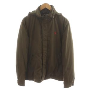 中綿ジャケット ブルゾン 裏地フリース ハイネック ジップアップ ロゴ 刺繍 M カーキ /AN45 MU
