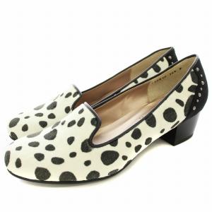 ベロア パンプス オペラシューズ アニマル柄 ダルメシアン 23.5cm 白 黒 /G MU
