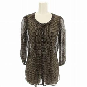 ノーカラー シアーシャツ FEE19-658-09 シルク混 ブラウス 長袖 総柄 40 黒 ベージュ