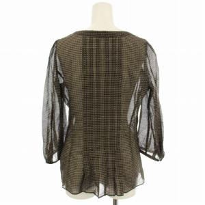 BURBERRY BLACK LABEL ノーカラー シアーシャツ FEE19-658-09 シルク混 ブラウス 長袖 総柄 40 黒 ベージュ