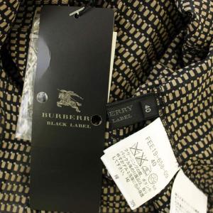 BURBERRY BLACK LABEL ノーカラー シアーシャツ FEE19-658-09 シルク混 ブラウス 長袖 総柄 40 黒 ベージュ
