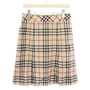 フレアスカート ひざ丈 ノバチェック柄 レース 切替 ウール 40 ベージュ /BB MU