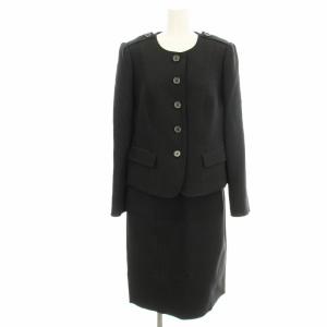 スーツ セットアップ B2E14-236-09 ノーカラージャケット ひざ丈 スカート 44 黒 ブラック