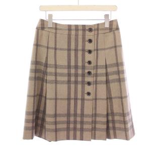 フレアスカート ひざ丈 タック チェック柄 ラメ ウール 40 茶 ブラウン /BB MU