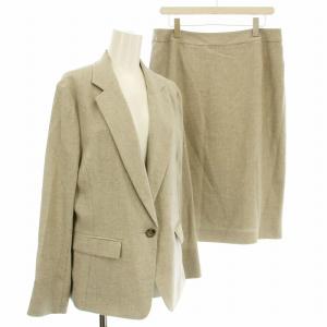 リネンライク スーツ セットアップ 8605 テーラードジャケット スカート ひざ丈 42 ベージュ /G