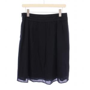 BURBERRY LONDON フレアスカート ギャザー ひざ丈 シルク 40 紺 ネイビー /BB MU
