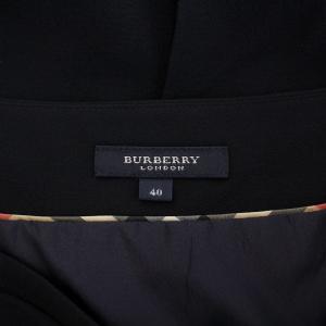 BURBERRY LONDON フレアスカート ギャザー ひざ丈 シルク 40 紺 ネイビー /BB MU