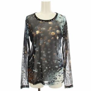 ヨウジヤマモト シースルー カットソー YO-T52-056 メッシュ 長袖 ロンT 総柄 2 黒 ネイビー