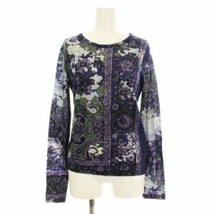 ヨウジヤマモト カットソー Tシャツ 長袖 総柄 ウール 2 青 ブルー 紫 パープル YY-T07-564