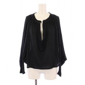 シャツ ブラウス 長袖 スキッパーネック フリル XS 黒 142186.X6049 /BM MU