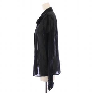 GUCCI シアーシャツ ブラウス シースルー 長袖 フリル 無地 38 黒 ブラック /BB MU