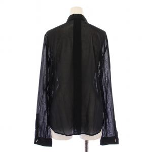 GUCCI シアーシャツ ブラウス シースルー 長袖 フリル 無地 38 黒 ブラック /BB MU