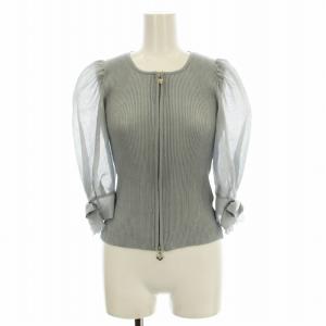 24SS シアースリーブニット 418313 パフスリーブ リブニット カーディガン 38 ブルーグレー