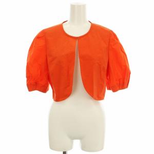 24SS ノーカラー ショートジャケット 414311 半袖 ボレロ ナイロン混 リボンコサージュ付 38