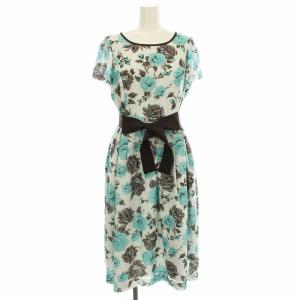 24SS ウエストリボン ワンピース 411316 花柄 半袖 ロング 40 水色 茶 /G MU