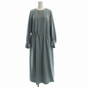 ミディジョーゼットワンピース マキシ ロング ペチコート付き 長袖 36 青 ブルー 531-0240140