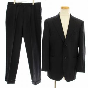 シングルスーツ セットアップ 上下 テーラードジャケット パンツ ジップフライ ストライプ柄 ウール カシミヤ混