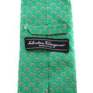 Salvatore Ferragamo ネクタイ 自転車柄 シルク 緑 イタリア製 /BM MU