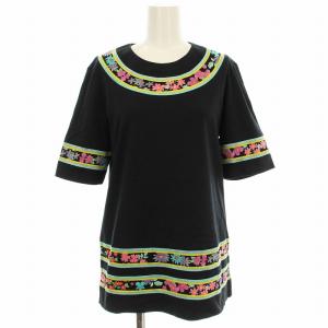 チュニック カットソー D-HG-2 半袖 花柄 M 黒 ブラック /G MU