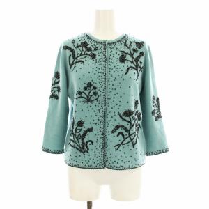 ニットカーディガン 七分袖 ビーズ装飾 ウール カシミヤ混 M ミントグリーン 12961-03740
