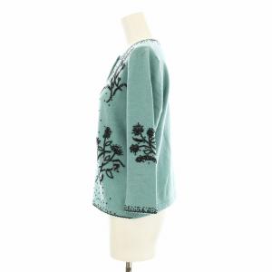 dama collection ニットカーディガン 七分袖 ビーズ装飾 ウール カシミヤ混 M ミントグリーン 12961-03740