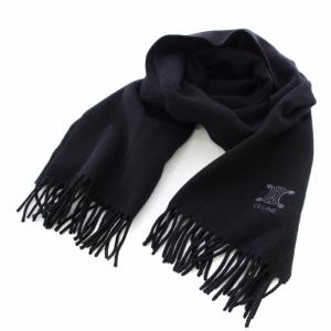 マフラー フリンジ ロゴ 刺繍 黒 /TK OH MU