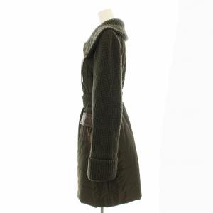 EPOCA 中綿コート ロング ニット切替 ジップアップ ウール ベルト付き IT40 カーキ 茶 ブラウン KA102-053-78