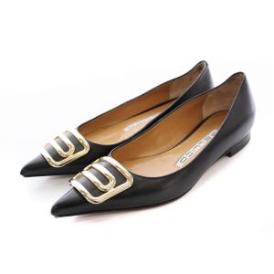 CUORE デュエアネッリ スムースパンプス ローヒール シューズ ポインテッドトゥ 34.5 黒 /YM