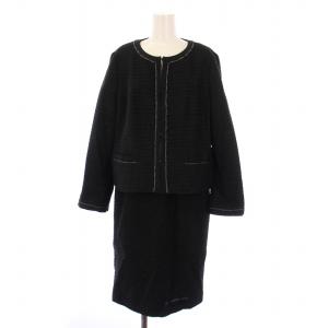 セットアップ ノーカラージャケット ワンピース 七分袖 ひざ丈 ラメ ナイロン ウール 大きいサイズ 48