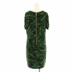 MICHAEL Michael Kors ワンピース フレア ひざ丈 半袖 ボタニカル柄 スタッズ装飾 P/L 黒 ブラック 緑 グリーン PH78XJP856