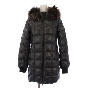 CIRENE ダウンコート ロング フード ジップアップ ラクーンファー ナイロン 38 黒 /BM BM