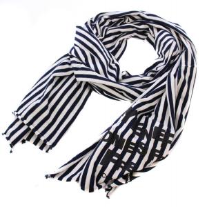 ストール マフラー ストライプ柄 ロゴ 白 紺 GE-K401 /BM MU