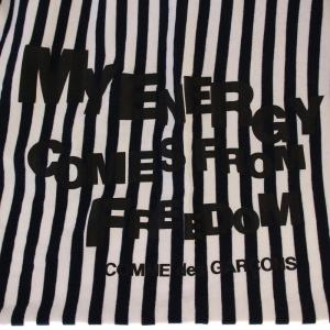 COMME des GARCONS ストール マフラー ストライプ柄 ロゴ 白 紺 GE-K401 /BM MU