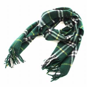 マフラー ストール フリンジ チェック柄 カシミヤ 緑 グリーン 黄 イエロー /KU MU