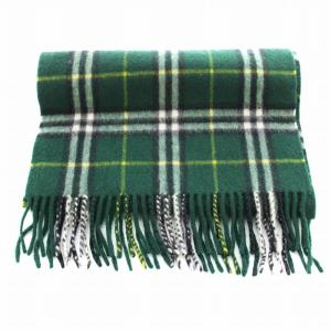 BURBERRY LONDON マフラー ストール フリンジ チェック柄 カシミヤ 緑 グリーン 黄 イエロー /KU MU