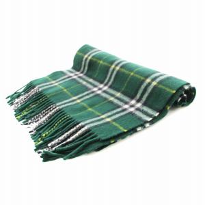 BURBERRY LONDON マフラー ストール フリンジ チェック柄 カシミヤ 緑 グリーン 黄 イエロー /KU MU