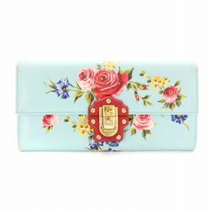 長財布 二つ折り レザー フラワープリント 小銭入れあり 水色 /KU D MU